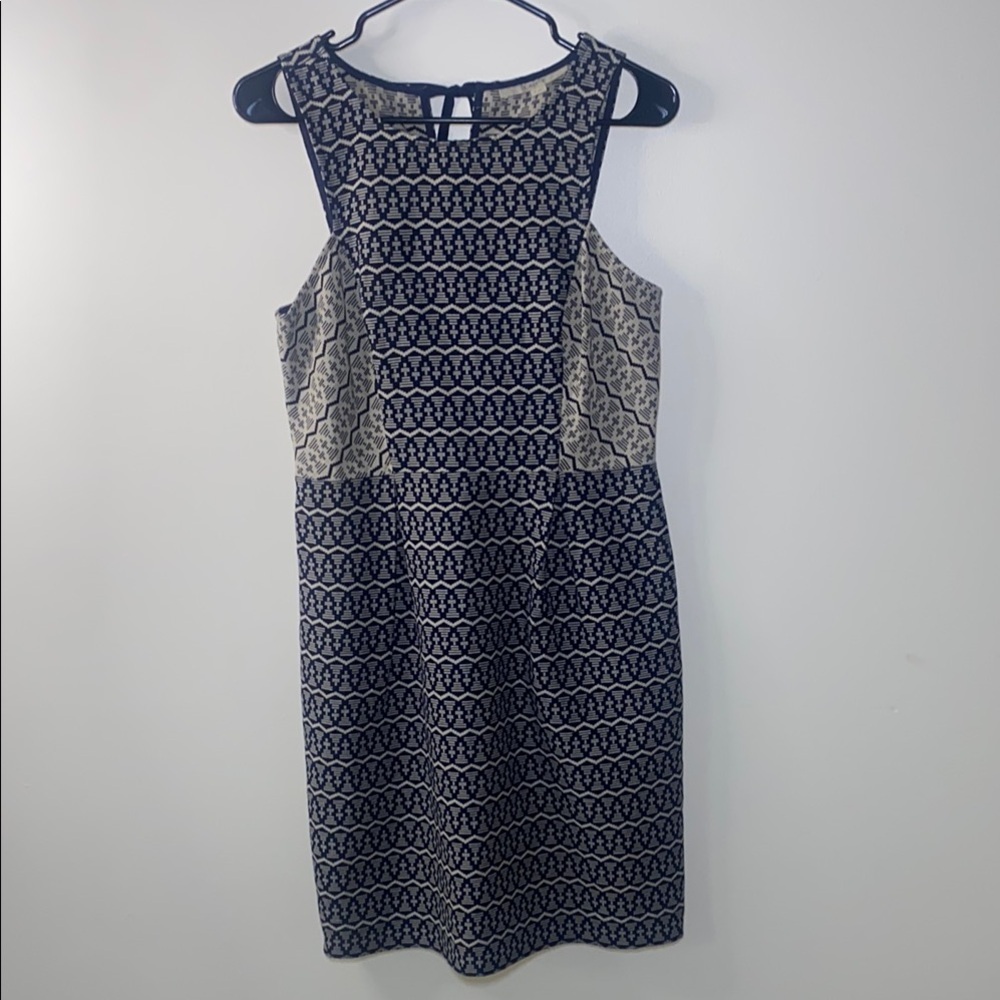 LOFT Blue Sheath Midi Dress Crew Neck Sleeveless 100% Cotton